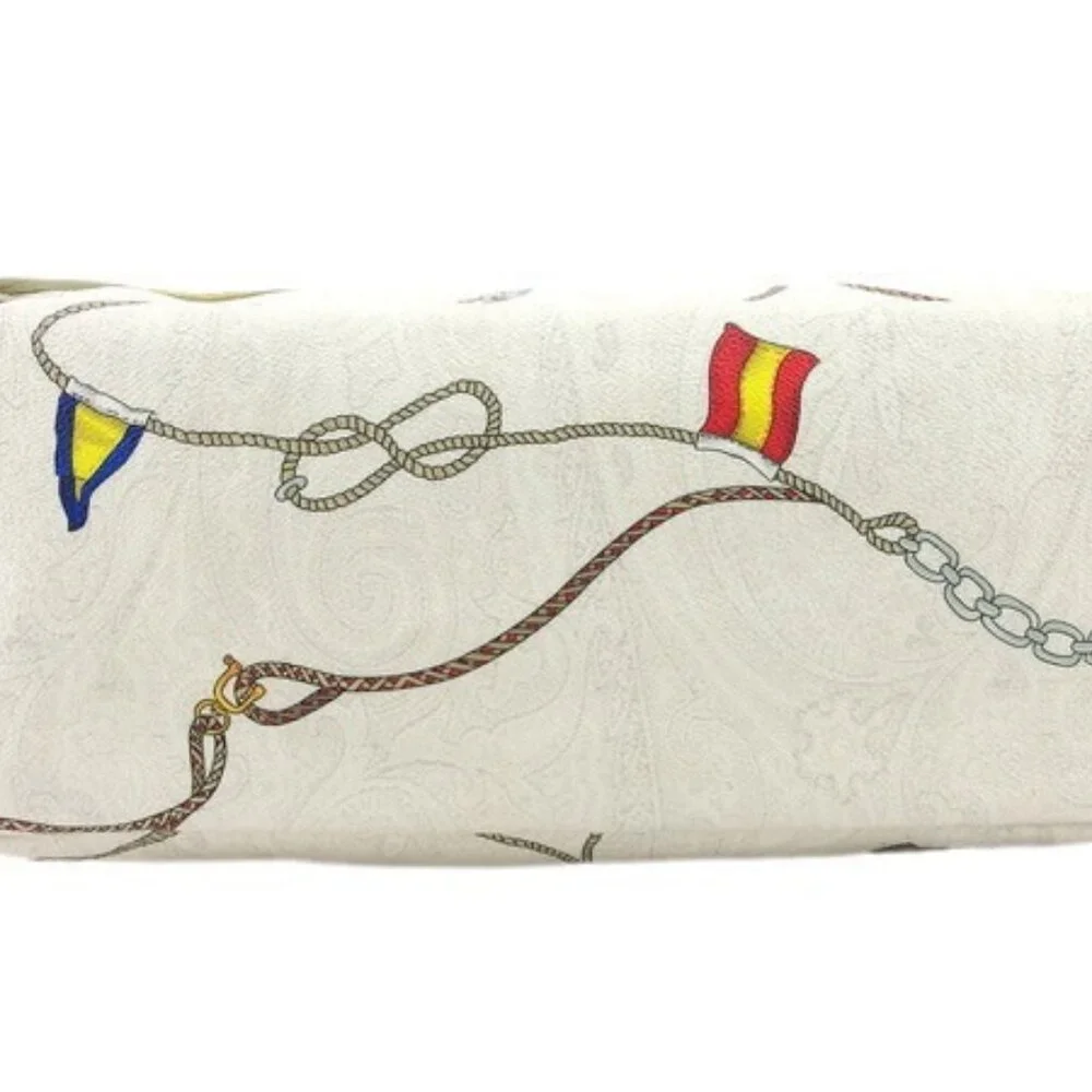 ETRO Tote Bag Yacht Paisley White Beige Gray PVC x Leather Authentic Used t23533 - Picture 4 of 9